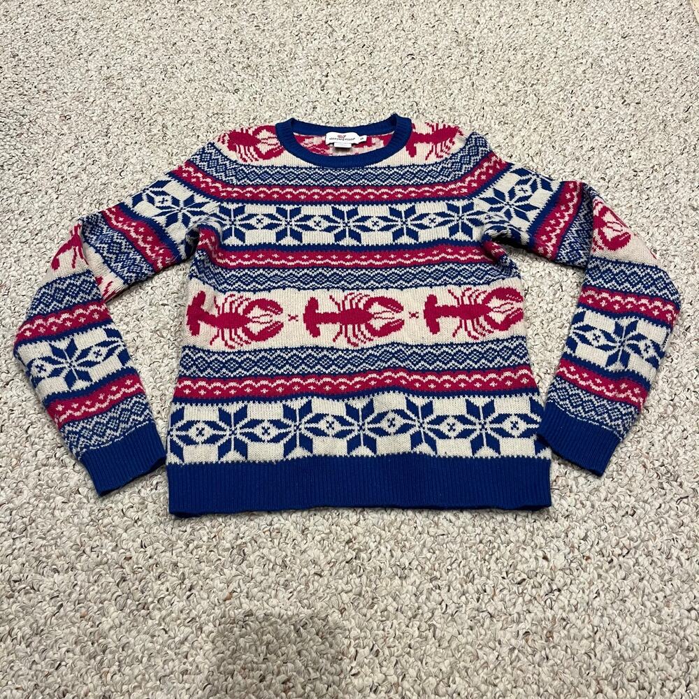 Vineyard Vines Lambswool Fair Isle Crewneck Lobster Sweater XS Preppy Nordic